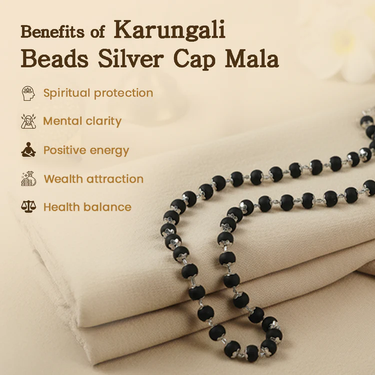 Karungali Beads Silver Cap Mala - 54 Beads, 6mm - Image 6
