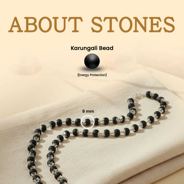 Karungali Beads Silver Cap Mala - 54 Beads, 6mm - Image 5
