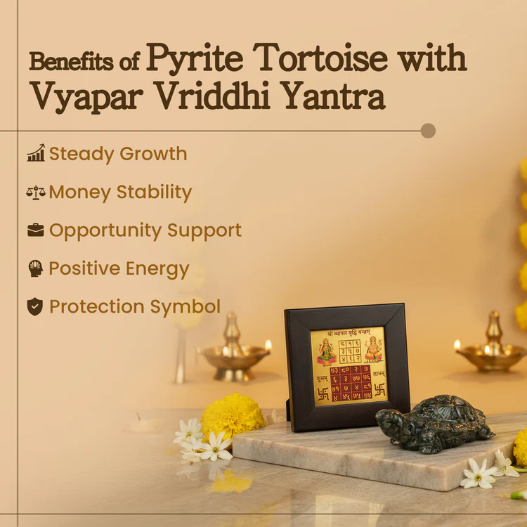 Pyrite Tortoise with Vyapar Vriddhi Yantra Combo for Wealth & Business Growth - Image 5