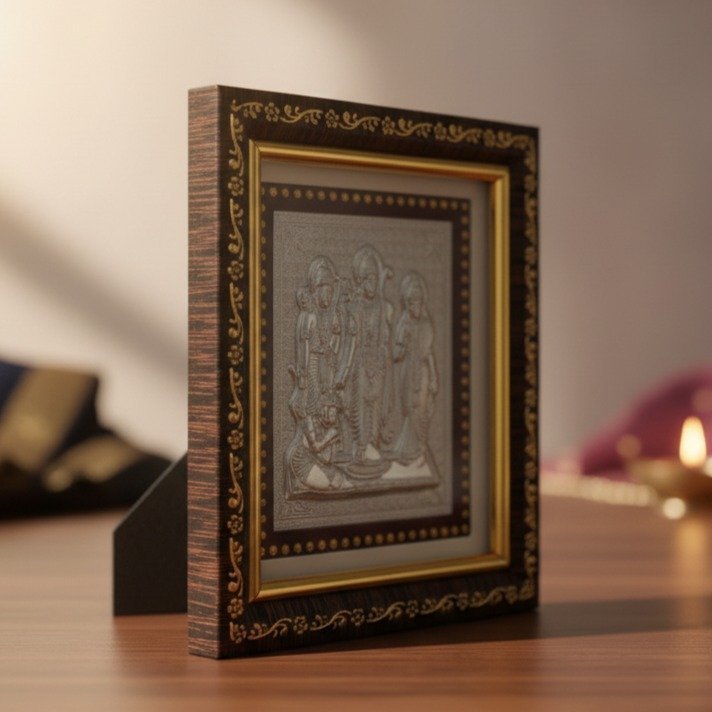 Divine Shree Ram Parivar Silver Plaque with Royal Frame - Image 2