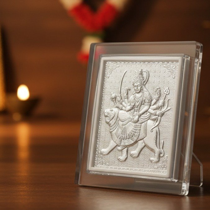 Maa Sherawali Silver Frame with Premium Crystal Finish - Image 2